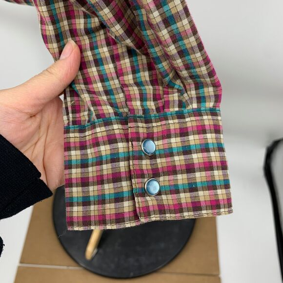Wrangler Shirt Womens S Small Plaid As Real As Pearl Snap Button Western Pocket - Picture 6 of 13